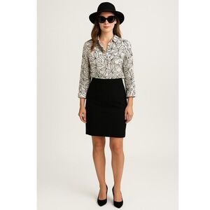 Cynthia Rowley WhtBlk Long Sleeves Floral Print Collared Chest Pocket Buttonup M